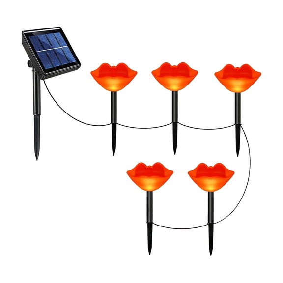 Valentine's Day Solar Lights String 5 in 1 Lip Shape LED Outdoor Garden Yard Decoration, Waterproof IP55 Holiday Lights for Patio Fence Pathway Romantic Ambiance Solar Powered Lights