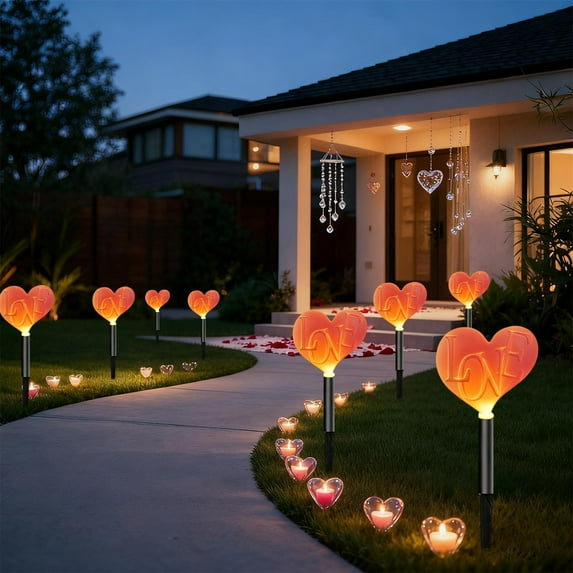 Valentine's Day Solar String Lights - 5 Romantic LED Light Set with Stakes, Red Solar Garden Decor, Auto On/Off, Waterproof(Red & Pink)