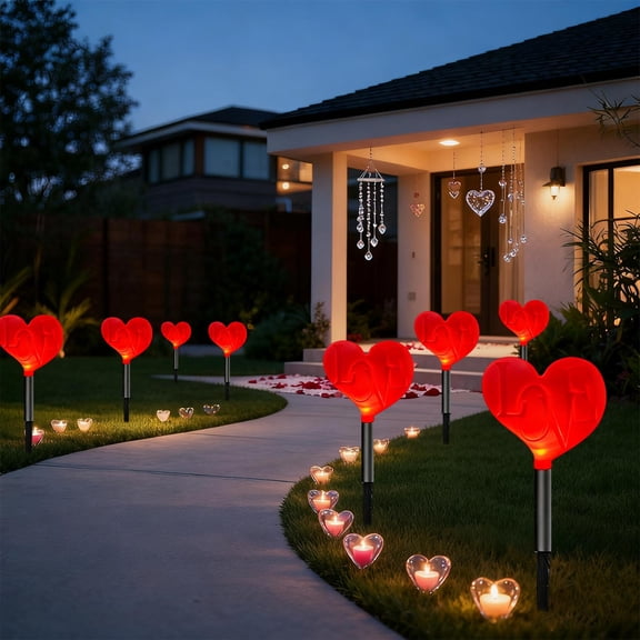 Valentine's Day Solar String Lights - 5 Romantic LED Light Set with Stakes, Red Solar Garden Decor, Auto On/Off, Waterproof