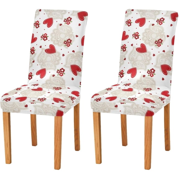 Valentine''s Day Spandex Chair Covers for Dining Room Set of 4 Valentines Day Heart Stretch Printed Chair Protectors Covers Removable and Washable
