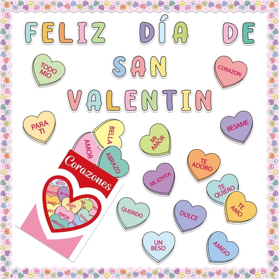 Valentine's Day Spanish Conversation Paper Cutouts for Bulletin Board Decoration