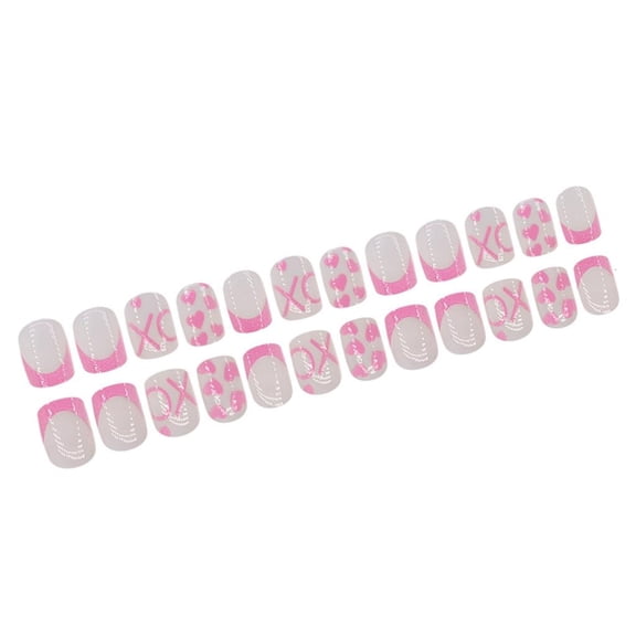Valentine's Day Special Short Square Press on Nail With Pink Hearts And Letters