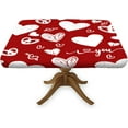 thumbnail image 1 of Valentine''s Day Square Fitted Table Cover, White Heart on Red Background Elastic Edge Decorative Polyester Tablecloths, Suitable for Catering and Kitchen Outdoor Picnic, Fit for 42"x42" Square Table, 1 of 4