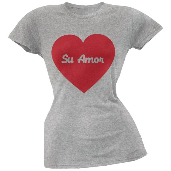 Valentine's Day Su Amor Heather Grey Soft Juniors T-Shirt - Large