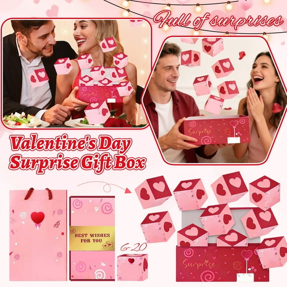 Valentine's Day Surprise Explosion Gift Box Set with Greeting Card, DIY Gift Bag for Anniversaries, Birthday, Wedding - Heart Shaped Pop-Up Card & Flamingo Theme (18 Jumping Boxes Included)