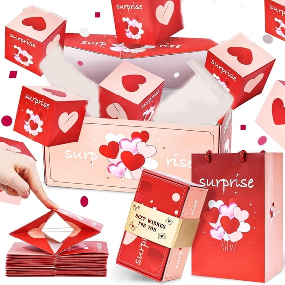 Valentine's Day Surprise Gift Box with Heart Theme, Romantic Up Box for Anniversary Birthday Proposal, Unique Love Keepsake Present for Couples Her Him