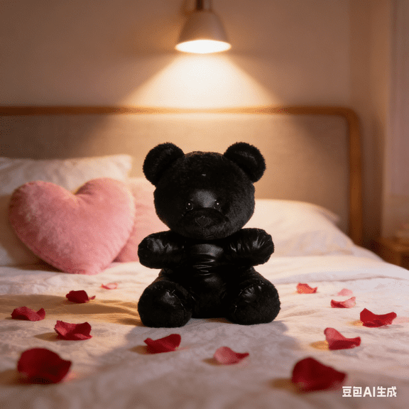 Large Faux Leather Gummy Bear Plush, Black 16" – Sweet Valentine's Day Stuffed Toy