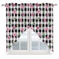 thumbnail image 1 of Valentine's Day Swag Valances for Windows, Kitchen Curtains 36 Inch Length 2 Panels Set, Spring Roses Pink Bows Black White Plaid Short Curtains for Small Windows Rod Pocket Cafe Curtains 28"x36", 1 of 8