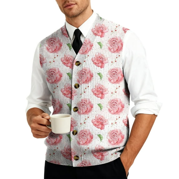 Valentine's Day Sweater Vest for Men V-Neck Sleeveless Button Up Cardigan Valentines Vest Sweater