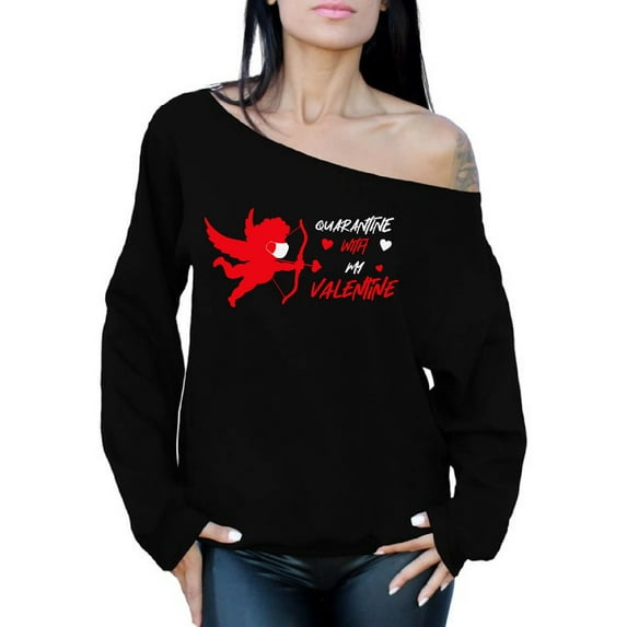 Valentine's Day Sweater for Women Cupid in Mask My Valentine 2021 Gifts Women Plus Size Graphic Off Shoulder Sweatshirt
