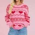 thumbnail image 1 of Valentine's Day Sweaters For Women Fashion Bow Heart Print Casual Cute Long Sleeve Crew Neck Sweatshirt Winter Soft Warm Knit Holiday Pullover Tops Hot Pink L, 1 of 5