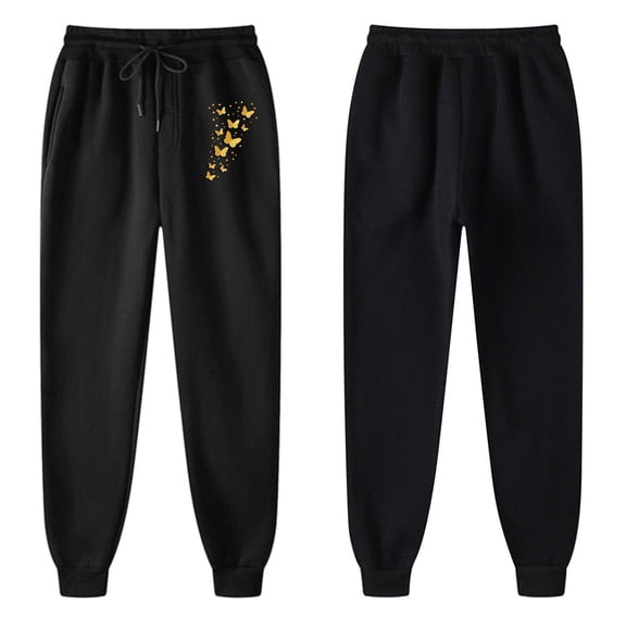Valentine's Day Sweatpants For Women Butterfly Print Open Bottom Athletic Pants With Drawstring Sport Pants With Pocket Black L