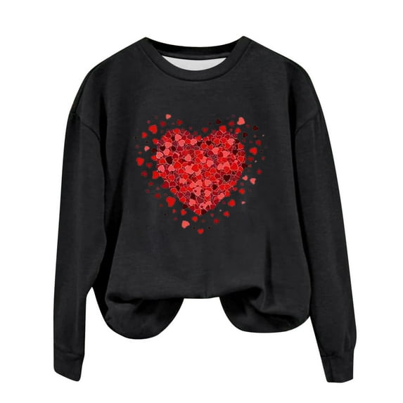 Valentine's Day Sweatshirt Women Cute Heart Graphic Pullover Tops Casual Loose Crewneck Sweatshirts