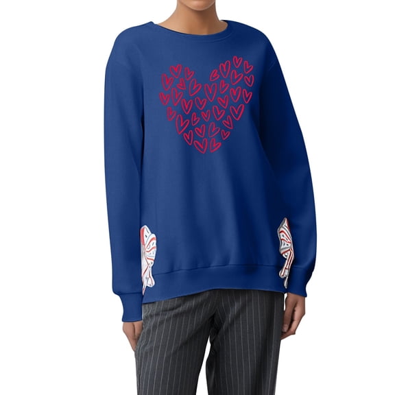 Valentine's Day Sweatshirt Women Heart Graphic Casual Shirts Ladies Fashion Printed Crewneck Embroidered Long Sleeve Fall Plus Size Pullover Sweater