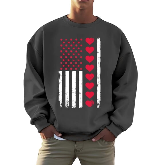 Valentine's Day Sweatshirt for Men Long Sleeve Crew Neck Casual Love Heart Print Couple Matching