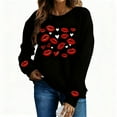 thumbnail image 1 of Valentine's Day Sweatshirt for Women Black Oversized Kiss Lips & Hearts Print Crewneck Casual Loungewear Gift for Her,Size M, 1 of 9