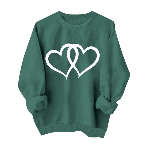 Valentine's Day Sweatshirt for Women Green Oversized Heart Graphic Comfy Casual Crewneck Gift for Her Soft Fleece Top,Size L
