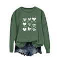 thumbnail image 1 of Valentine's Day Sweatshirt for Women Heart Print Oversized Casual Soft Polyester Crewneck, Army Green,Size L, 1 of 5
