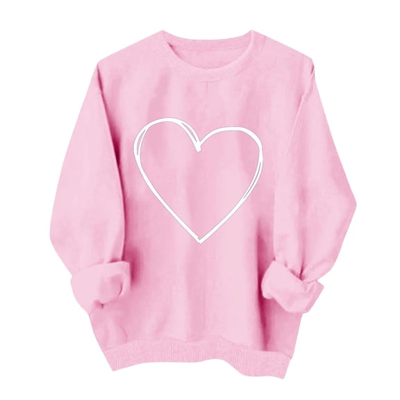 Valentine's Day Sweatshirt for Women Pink Oversized Crewneck with Minimalist Heart Print - Romantic Gift Casual Top,Size L