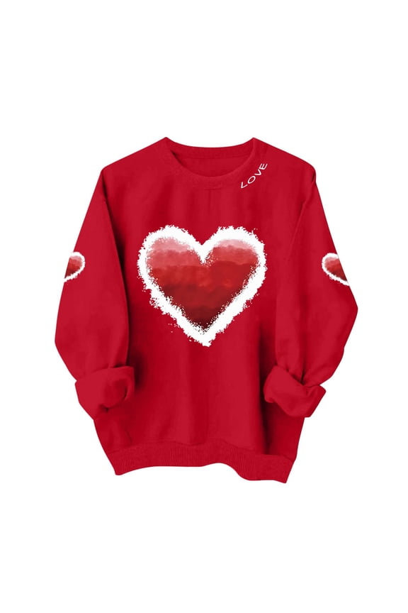 Valentine's Day Sweatshirt for Women Plus Size Red Heart Print Oversized Crewneck Romantic Casual Holiday Top Gift,Size 3XL