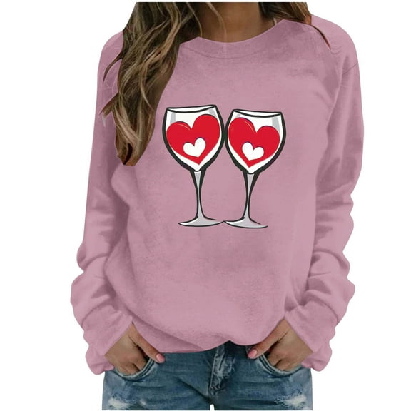 Valentine's Day Sweatshirt for Womens Cute Heart Glass Graphic Pullover Shirt Trendy Holiday Outfit