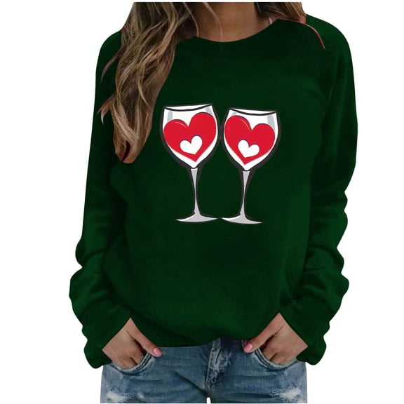 Valentine's Day Sweatshirt for Womens Cute Heart Glass Graphic Pullover Shirt Trendy Holiday Outfit