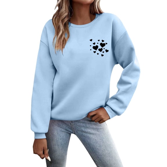 Valentine's Day Sweatshirts Women Trendy Love Heart Graphic Round Neck Long Sleeve Tops 2026 Fashion Comfy Casual Pullover Shirts