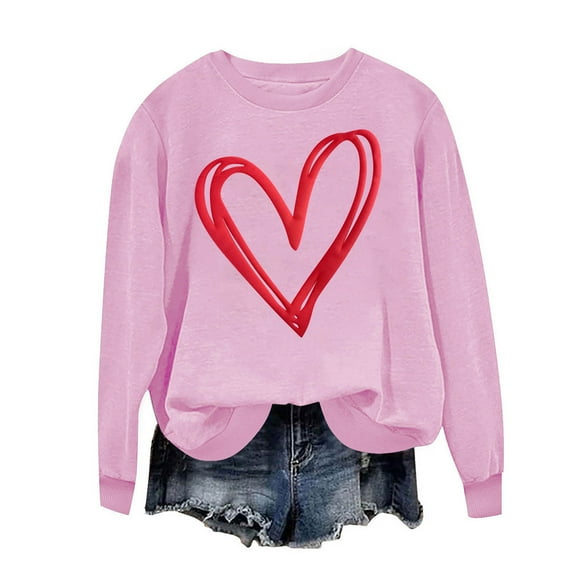 Valentine's Day Sweatshirts for Women Comfy Fleece Lined Pullover Crewneck Long Sleeve Shirts Tops
