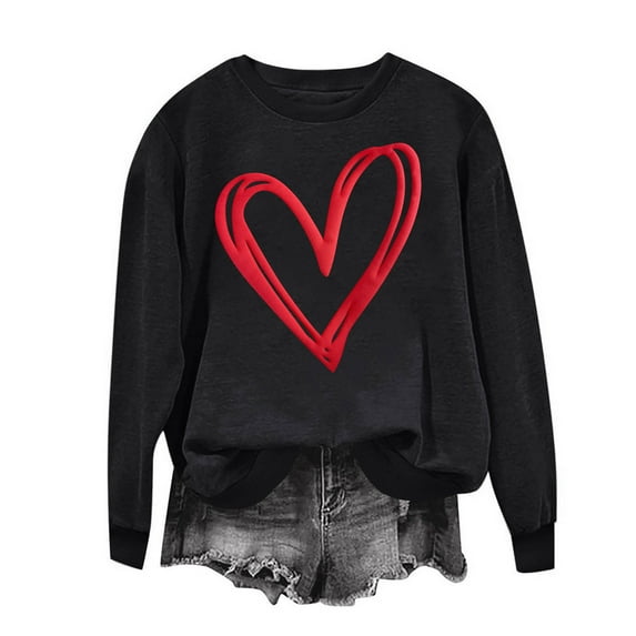 Valentine's Day Sweatshirts for Women Comfy Fleece Lined Pullover Crewneck Long Sleeve Shirts Tops