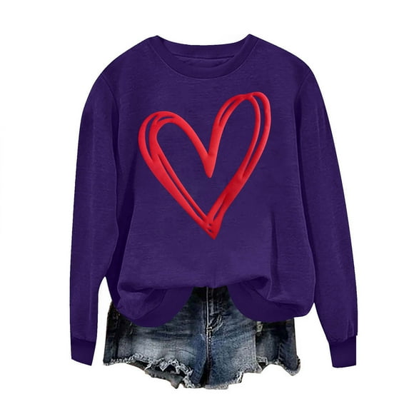 Valentine's Day Sweatshirts for Women Comfy Fleece Lined Pullover Crewneck Long Sleeve Shirts Tops