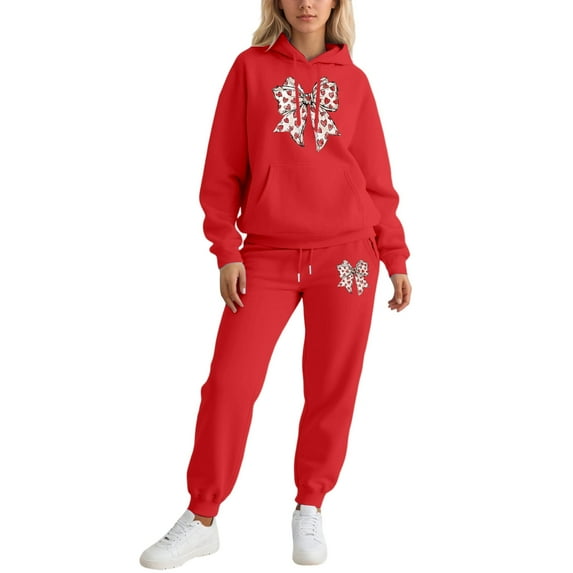 Valentine's Day Sweatsuits Women 2 Piece Outfit Jogger Set Y2K Cute Hoodie and Pants Tracksuit Set Trouser Suit Casual Leisure Suit Fitness Set Sports Suit Sportswear