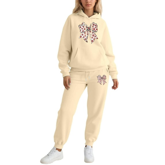 Valentine's Day Sweatsuits Women 2 Piece Outfit Jogger Set Y2K Cute Hoodie and Pants Tracksuit Set Trouser Suit Casual Leisure Suit Fitness Set Sports Suit Sportswear