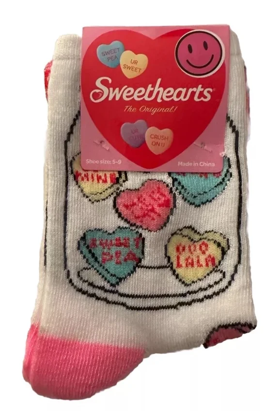 Valentine's Day Sweethearts Adult Novelty Crew Socks Womens Size 5-9 (White)