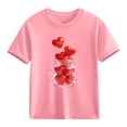 thumbnail image 1 of Valentine's Day T-Shirt for Girls, Kids Heart Print Cotton Tee | Pink Short Sleeve Casual Top for Kids | Sizes 110 120 130 140 150,Size 4 T, 1 of 9