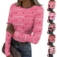 thumbnail image 1 of Valentine's Day T-Shirt for Women Long Sleeve Crewneck Heart Pattern Stretch Rib Knit Slim Fit Basic Tees 2026 Casual Outfits Light pink S, 1 of 6