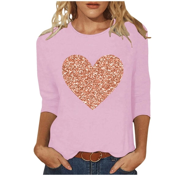 Valentine's Day T-Shirts for Women Womens 3/4 Sleeve Tops Plus Size Womens V Neck T Shirts Womens Shirts Spring Womens Clothing