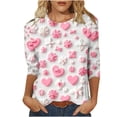 thumbnail image 1 of Valentine's Day T-shirts for Women Sweet Love Heart Prints Shirts Women's Valentine's Day Crew Neck Blouses Spring Summer 3/4 Sleeved Pullover Top, 1 of 5
