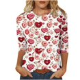 thumbnail image 1 of Valentine's Day T-shirts for Women Sweet Love Heart Prints Shirts Women's Valentine's Day Crew Neck Blouses Spring Summer 3/4 Sleeved Pullover Top, 1 of 5