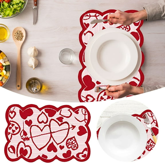 Valentine's Day Table Cloth 12"x18", Red Lace Table Cover for Dining Table, Romantic Heart Pattern Tablecloth for Wedding Anniversary Party, Valentine's Day Decor