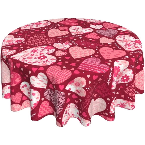 Valentine''s Day Table Cloth Red Pink Love Hearts Flower Valentines Tablecloth Round 60 Inch Holiday Pink Washable Table Cover for Home Party Kitchen Dinning Wedding Anniversary Birthday Decor