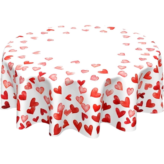 Valentine''s Day Table Cloth Round Love Red Hearts Tablecloth 60 Inch Decor Washable Stain and Wrinkle Resistant Round Table Cover for Dining Picnic