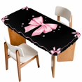 thumbnail image 1 of Valentine's Day Table Cloths for 3 Foot Rectangle Tables, Pink Bowknot Ribbon on Black Mother's Day Patio Waterproof Elastic Fitted Tablecloths, Washable Rectangular Table Cover for Camping, 1 of 8