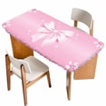 thumbnail image 1 of Valentine's Day Table Cloths for 3 Foot Rectangle Tables, Pink Bowknot Ribbon Modern Mother's Day Patio Waterproof Elastic Fitted Tablecloths, Washable Rectangular Table Cover for Camping, 1 of 8