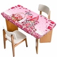 thumbnail image 1 of Valentine's Day Table Cloths for 3 Foot Rectangle Tables, Pink Love Gnomes Roses Ombre Romantic Patio Waterproof Elastic Fitted Tablecloths, Washable Rectangular Table Cover for Camping, 1 of 8