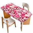 thumbnail image 1 of Valentine's Day Table Cloths for 3 Foot Rectangle Tables, Pink Romantic Love Checkered Buffalo Patio Waterproof Elastic Fitted Tablecloths, Washable Rectangular Table Cover for Camping, 1 of 8