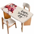 thumbnail image 1 of Valentine's Day Table Cloths for 3 Foot Rectangle Tables, Red Flamingos Roses Love Romance Beige Patio Waterproof Elastic Fitted Tablecloths, Washable Rectangular Table Cover for Camping, 1 of 8