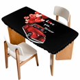 thumbnail image 1 of Valentine's Day Table Cloths for 3 Foot Rectangle Tables, Red Love Heart Truck Black Modern Art Patio Waterproof Elastic Fitted Tablecloths, Washable Rectangular Table Cover for Camping, 1 of 8