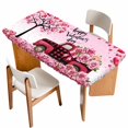 thumbnail image 1 of Valentine's Day Table Cloths for 3 Foot Rectangle Tables, Romantic Love Tree Branch Truck Roses Ombre Pink Patio Waterproof Elastic Fitted Tablecloths, Washable Rectangular Table Cover for Camping, 1 of 8