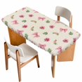 thumbnail image 1 of Valentine's Day Table Cloths for 3 Foot Rectangle Tables, Spring Roses Romantic Pink Bows Vintage Patio Waterproof Elastic Fitted Tablecloths, Washable Rectangular Table Cover for Camping, 1 of 8