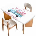 thumbnail image 1 of Valentine's Day Table Cloths for 4 Foot Rectangle Tables, Blue Truck Loads of Love Romantic Patio Waterproof Elastic Fitted Tablecloths, Washable Rectangular Table Cover for Camping, 1 of 8